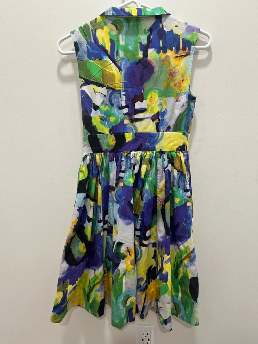 Kate Spade Floral Watercolor Fit-and-Flare Dress in Blue, Green & Purple - Picture 9 of 10